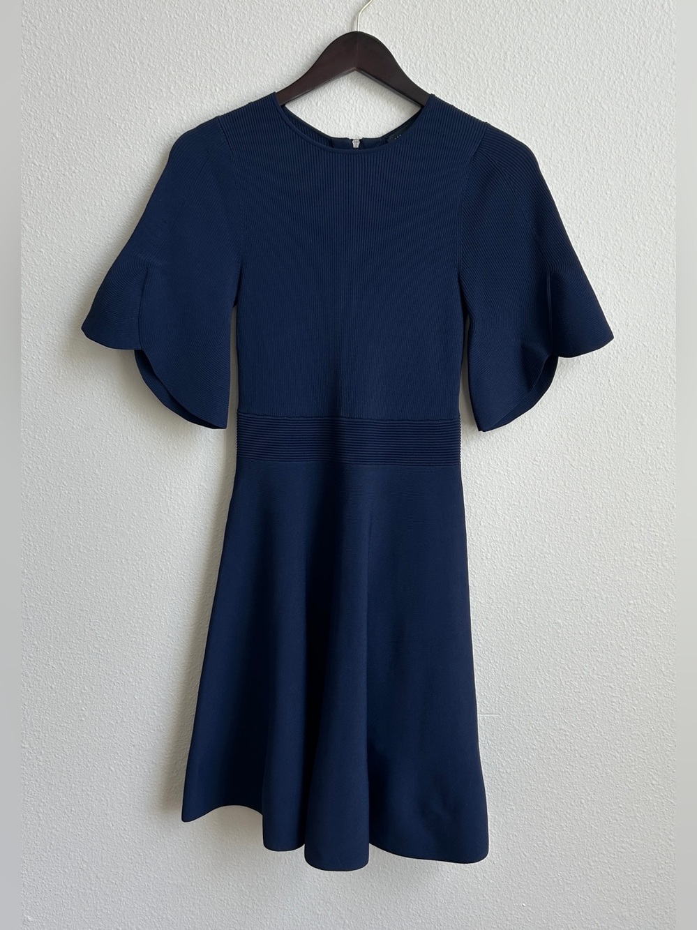 Ted Baker London Navy Fit-and-Flare Flutter Sleeve Midi Dress